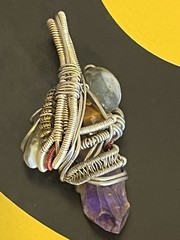 Hand Wrapped Pendant Amethyst Tigers Eye And Mossy Agate :OVC5
