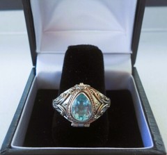 Handmade Sterling Silver Blue Topaz Tear Drop Poison Ring – Sizes 8-9-10
