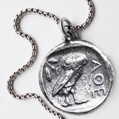 Sterling Silver Athena Owl Coin Pendant wisdom-Courage-Inspiration-Strength