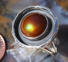 Sterling Silver and Slaughter Camp AZ Fire Agate Gem ring sz 8 1/8 D103