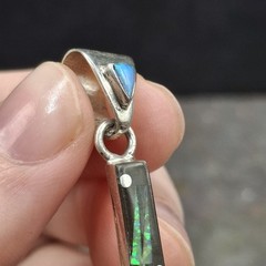 Signed ZA Sterling Silver Southwestern Night Sky Inlay Opal Pendant Zuni Style