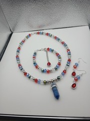 Handmade Jewelry Set In Glass Beads In Color Red And Blue And White