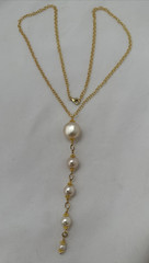 Gold Plate 4 Graduating Faux Pearls 24″ Necklace 5″ Dangle #8