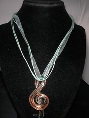 Handmade Blown Glass Music Treble Clef jewelry 2.5″ pendant artisan 17″ Necklace
