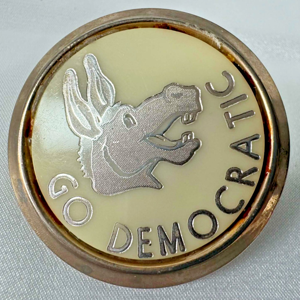 Go Democratic Donkey 1960s Political Tie Clip Gold Embellishments 1-5/8″Diam