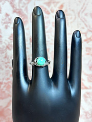 Wire Wrapped Silver Tone Metal Ring with Round Blue Stone Size 7 3mm Band