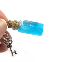 Drink Me Alice in Wonderland Mini Glass Bottle Necklace Charm Shimmer Liquid