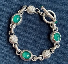 Judith Ripka Cubic Zirconia, Green Chalcedony 925 Sterling Silver Link bracelet