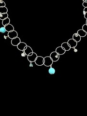 Susan Rifkin Sterling Silver Necklace Circle Link Dangle Beads Turquoise 925