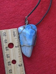 Blue Agate Stone Wire Wrapped Pendant Necklace Adjustable Black Cord