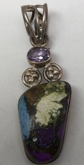 Copper Turquoise Multicolored Pendant With Amethyst Accents Set In 925 Sterling