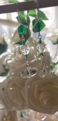 Vintage Elements Quartz and green glass Earrings dangle drops 1/2 in. leverback
