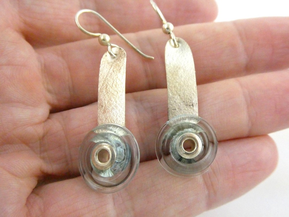 Bonny Signed Sterling Silver Blue Glass Accent Hook Earrings 3.9g 1.75 Inch Long