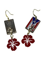 Puerto Rico Flag Hibiscus Flower Dangle Earrings | Boricua Jewelry Gift for Her