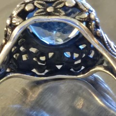 VTG Signed CNA Blue Topaz Thai Sterling Silver 925 Filigree Sz 10.5 Ring 6 Grams