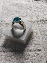 Swiss Blue Quartz Cocktail Ring. Set In Rhodium Plated Mount. Size 6.25