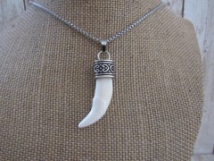 Coyote Tooth Pendant Necklace Animal Bone Spirit Animal Chain Jewelry