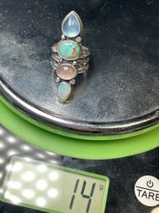 Artisan Silversmith Multi-stone Long Crawler Ring Opal Turquoise Tourmaline Sz 7