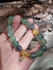 Green Fluorite Crystal Bracelet With Yellow & Purple Stretch Gem Beads 6.75″