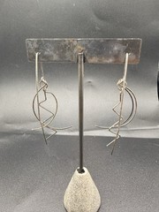 Modernist Abstract Wire Dangle Earrings Handmade Silver Tone Geometric