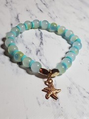 Beautiful Blue/White/ Yellow Glass Beaded Bracelet With Starfish Gold Charm
