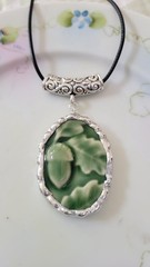 Bordallo Pinheiro Necklace, Broken China Jewelry, Green Acorn Pendant