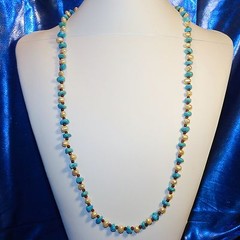 CF127 «First Kiss» Sleeping Beauty Turquoise, Pearl, Garnet & Gold 30″ Necklace