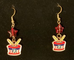 Patriotic Red, Blue, Gold Drums, Celebrate the USA dangle Earrings