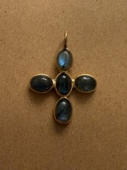 Sterling Silver Yellow Gold Plate Labradorite Cross Pendant 1 Inch Length