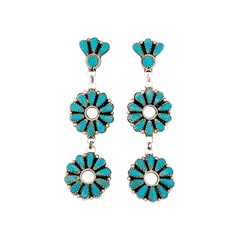 Violet Nez, Earrings, Kingman, Sterling Silver, Navajo, 3 1/4″