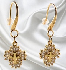 Handmade Earrings, Gold Plated Cubic Zirconia (CZ) Cross, Gold Plated Ear Wires