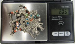Peru 950 Sterling Silver Multi Stone Inlay Warrior King Pendant Heishi Necklace