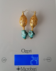 Turquoise Nugget Gold Filigree Beaded Statement Necklace Earring Set 181 Grams
