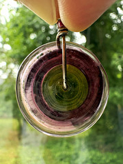 Handcrafted Purple & Green Round Glass Disc Pendant with Metal Bail