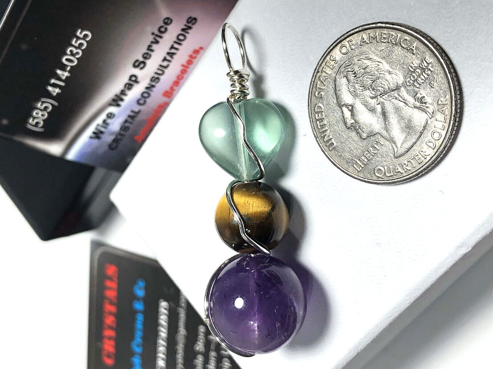 Fluorite, Tigers Eye, Amethyst #AG049 in Tarnish Resistant Copper Pendant 1.50″