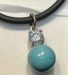 Vintage Sterling Silver .925 1 Turquoise Bead 8mm & CZ 6mm on Rubber Rope 2mm
