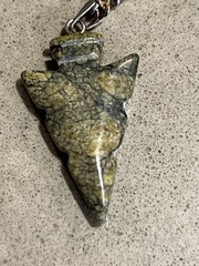 Arrowhead Serpentine Type Stone Pendant Green Natural Matrix Brass Chain Olive