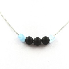 Necklace Beads Black Onyx Matt 0 5/16in + Aquamarine From Brazil Chain Steel