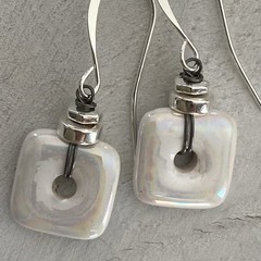 Min Favorit Ivory Opal Ceramic Mykonos Greek Bead W/Mixed Metal Artisan Earrings