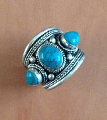 Tibetan Silver Green Turquoise Ring Adjustable