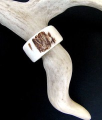 BROWN HANDCRAFTED OOAK SHED DEER, ELK ANTLER RING,SIZE 12 1/2, R-392