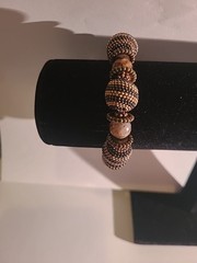 Gold Black Brown Beaded Women’s Bracelet, Handmade Stretch