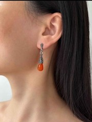 Art era design orange chrysoprase water drop and silver sterling drop earrings