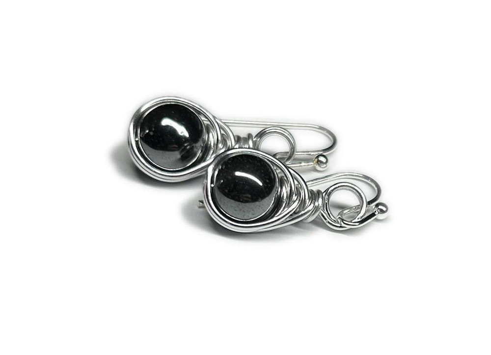 8mm Silver Hematite Sterling Silver Earrings | Dainty Simplistic Gemstone