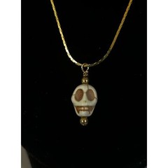 3 Handmade Adjustable Skull Gold Necklace, Different Neutral Colors- Same Style