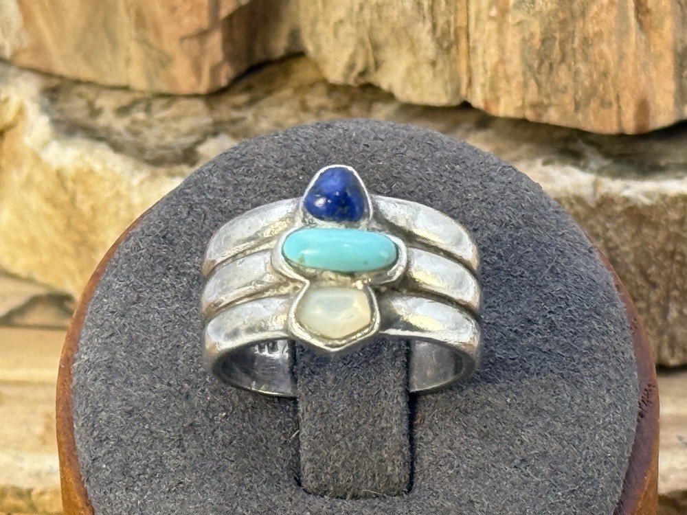 Vintage Artisan Southwest Sterling Turquoise Blue Lapis MOP Ring sz 5.5-332.26