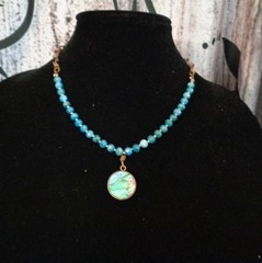 Artisan crafted,Abalone pendant on 18” faceted apatite and copper strand. Beauti