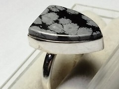 ATTRACTIVE NATURAL SNOW FLAKE OBSIDIAN IN STERLING SILVER 925 RING SIZE6.75-7.0