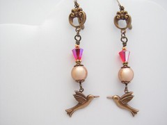 Swallow Bird Earrings Red Crystal Holiday Gift for Her Victorian Revival