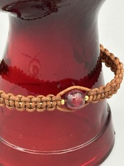 Med Adjustable, Red Crackle Quartz With Leather, Gold And Brass, Cuff Bracelet